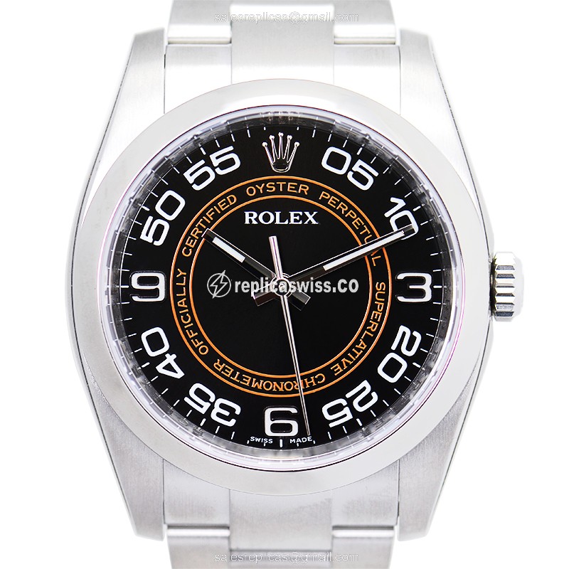 Rolex OYSTER PERPETUAL Replica | Automatic | Black Dial | Silver Steel Strap - Luxury Replica OYSTER PERPETUAL Watch