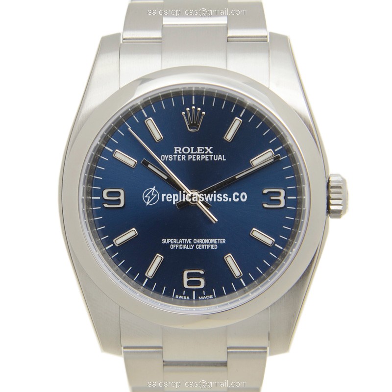 Rolex OYSTER PERPETUAL Replica - Automatic - Stainless Steel - Blue Dial on Silver Steel Strap - Luxury Replica OYSTER PERPETUAL Watch