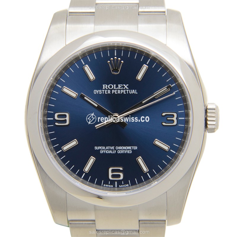 Rolex OYSTER PERPETUAL Replica - Automatic - Steel Case - Blue Dial, Silver Clasp & Steel Strap - Luxury Replica OYSTER PERPETUAL Watch