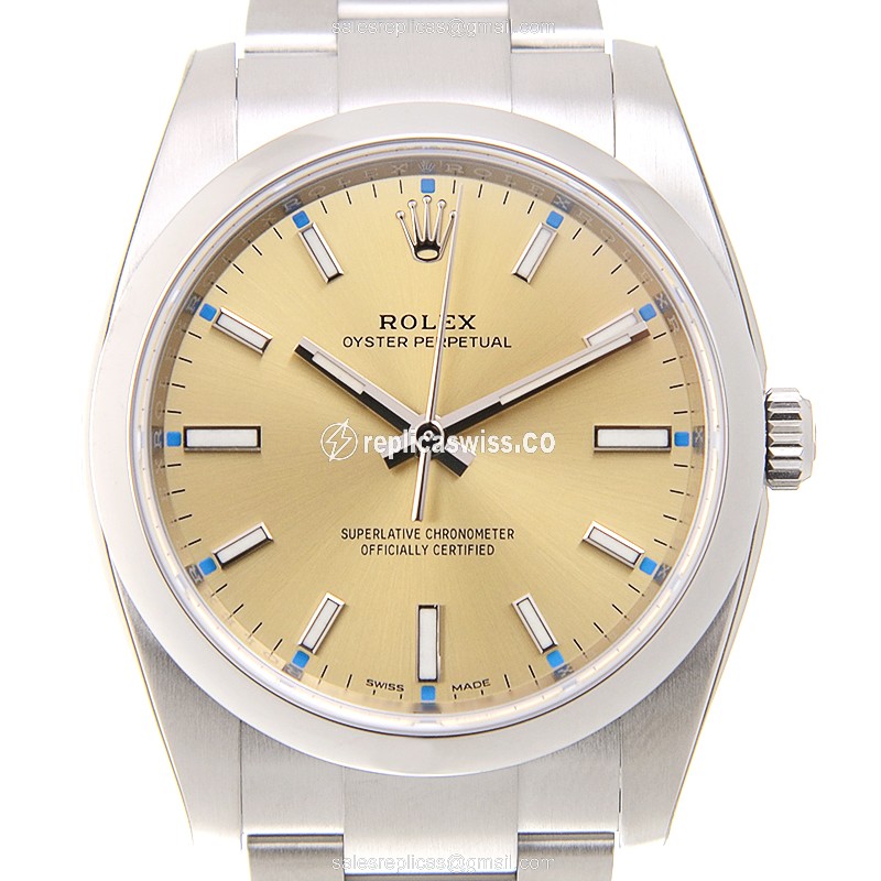 Rolex Oyster Perpetual Automatic - Gold Dial - Steel Case - Silver Band - Sapphire Crystal - Luxury Replica OYSTER PERPETUAL Watch