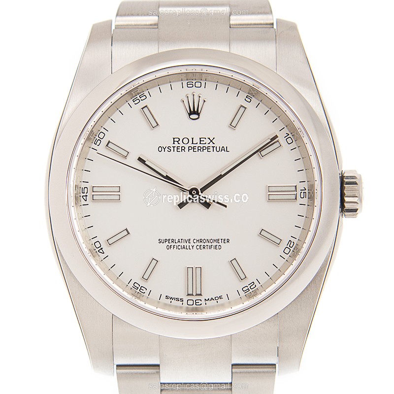 Rolex Oyster Perpetual Replica - Automatic - White Dial on Silver Steel Strap - Luxury Replica OYSTER PERPETUAL Watch