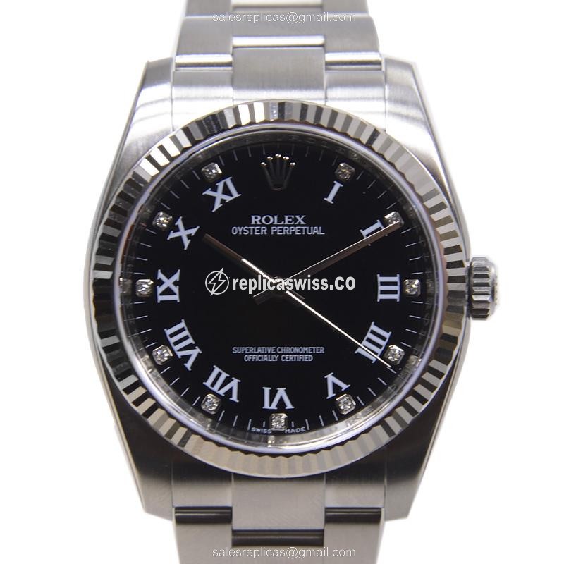 Rolex OYSTER PERPETUAL Replica - Automatic - Black Dial on Silver Steel Strap