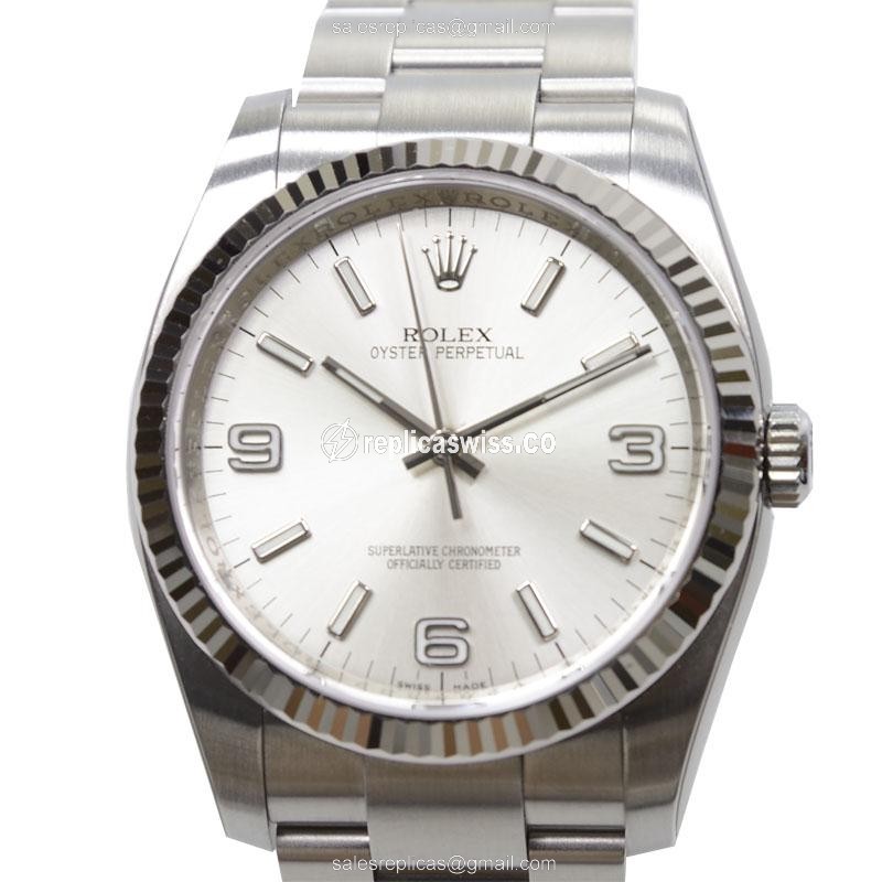 Rolex OYSTER PERPETUAL Replica - Automatic - 18kt White Gold & Steel - Silver Dial