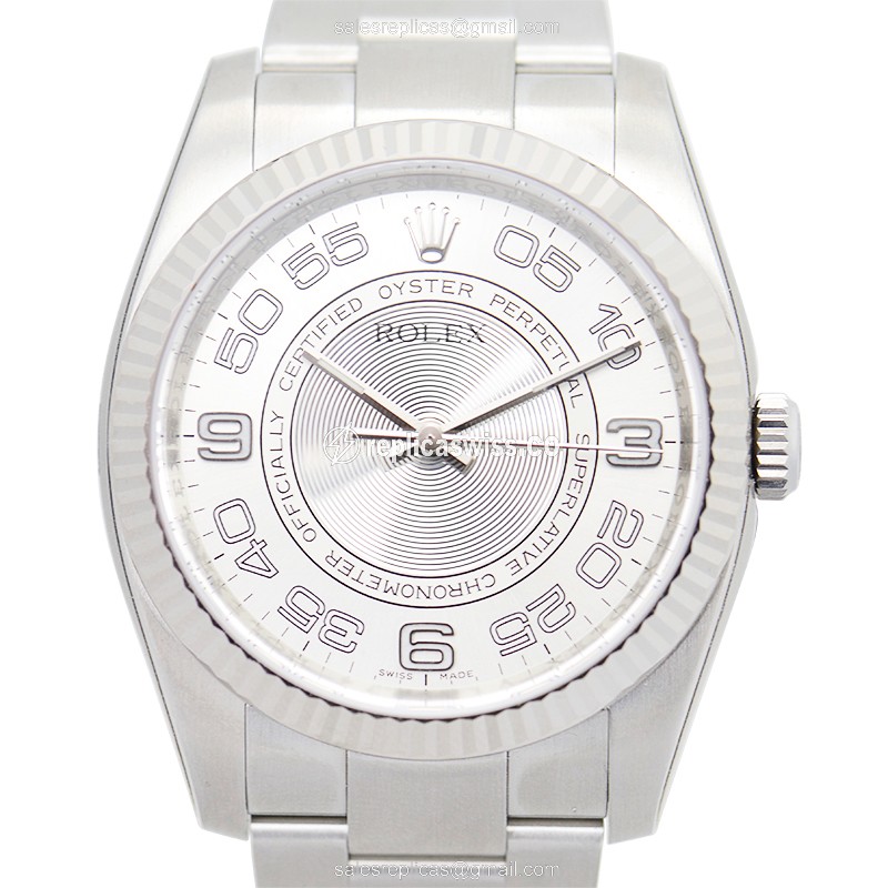 Rolex Oyster Perpetual Replica - Automatic - White Gold Case - Silver Dial, Steel Clasp & Strap - Luxury Replica OYSTER PERPETUAL Watch