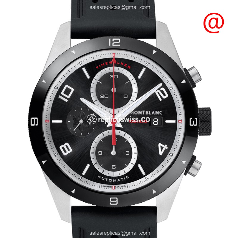 Mont Blanc TIMEWALKER Replica - Automatic - Stainless Steel - Black Dial - Rubber Strap