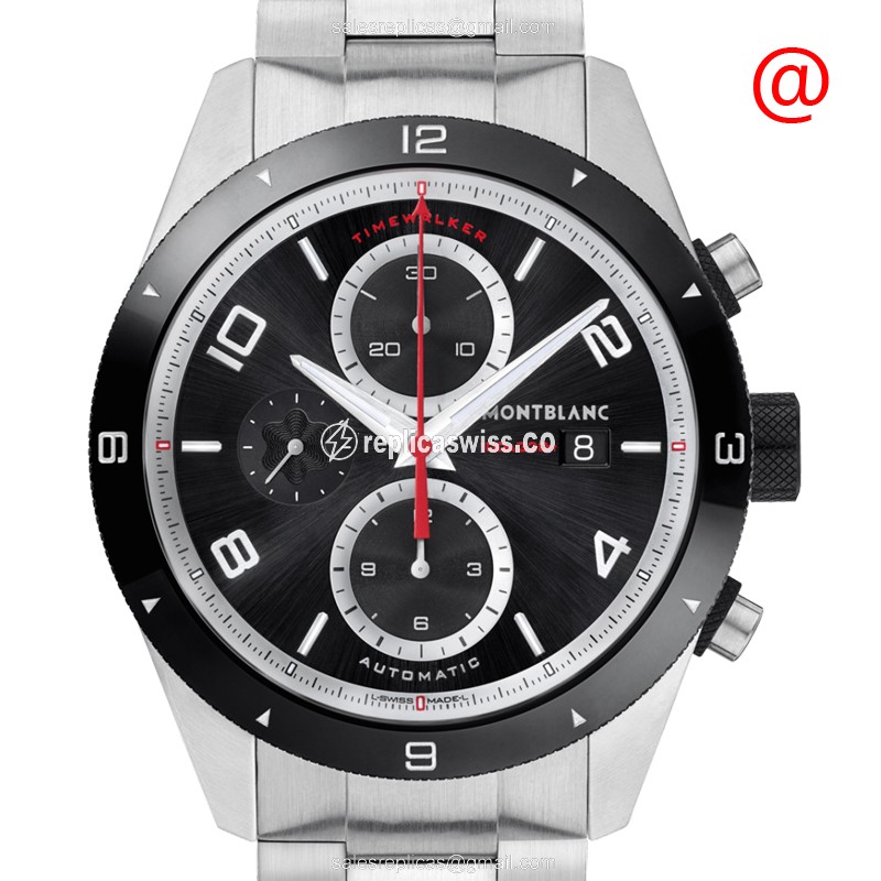 Mont Blanc TIMEWALKER Replica - Automatic - Black Steel - Silver Clasp
