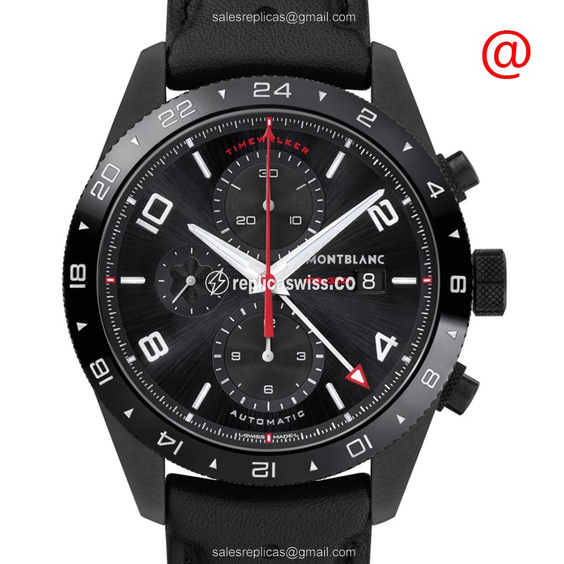 Mont Blanc TIMEWALKER Replica - Automatic - Steel Case - Black Dial - Leather Strap