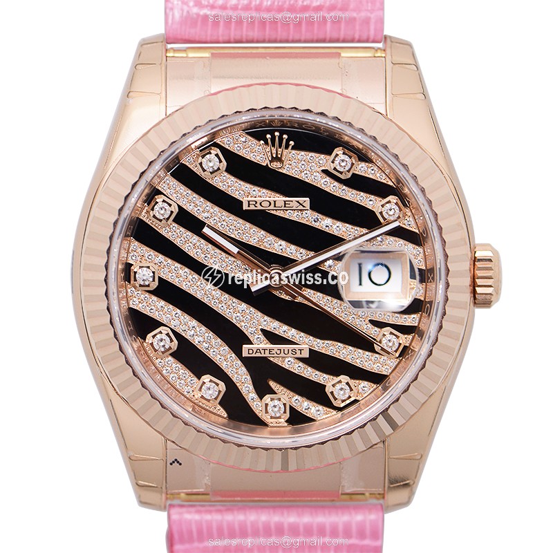 Rolex DATEJUST Replica - 18kt Gold Case - Black Dial | Automatic | Leather Strap