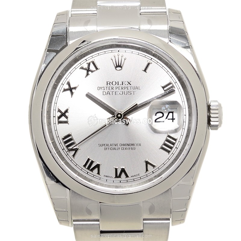 Rolex DATEJUST Replica - Automatic - Steel - Silver Dial - Black Strap