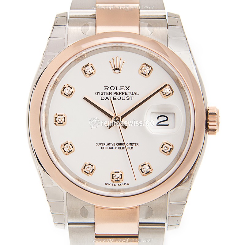 Rolex Datejust Replica - Automatic - 18kt Rose Gold & Steel - White Dial