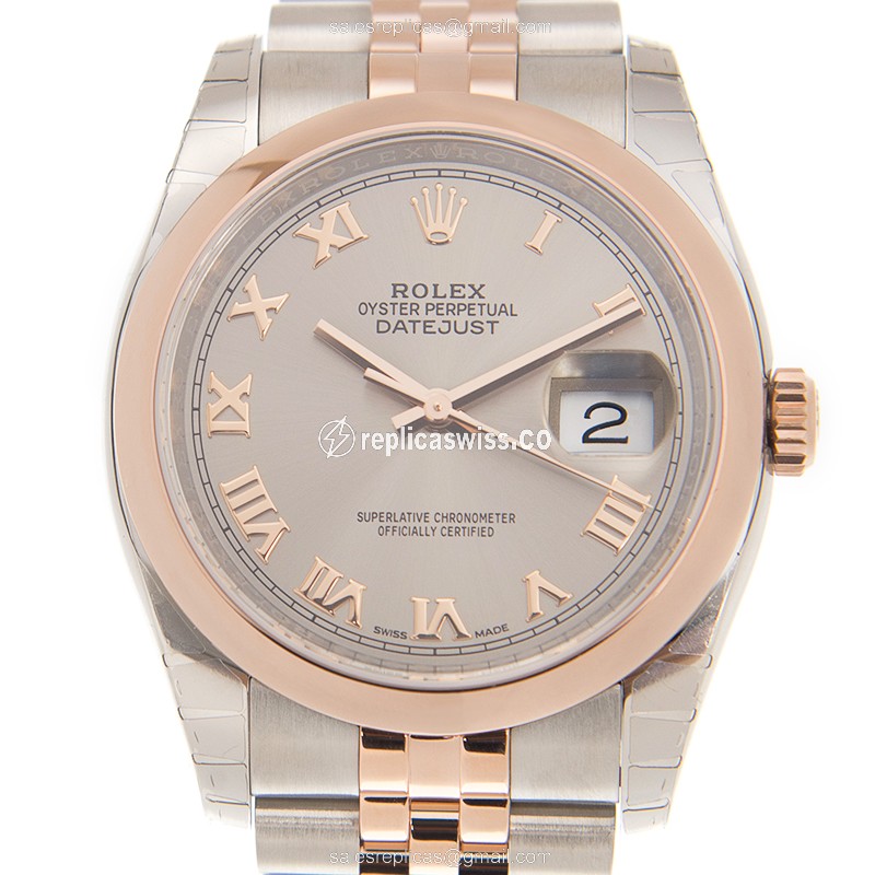 Rolex DATEJUST Replica - Automatic 18kt Rose/Steel - Gray Dial - Gold/Steel Strap