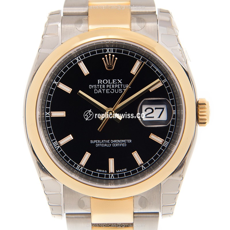Rolex Datejust Replica - 18kt Gold Case - Black Dial, Automatic | Gold Strap