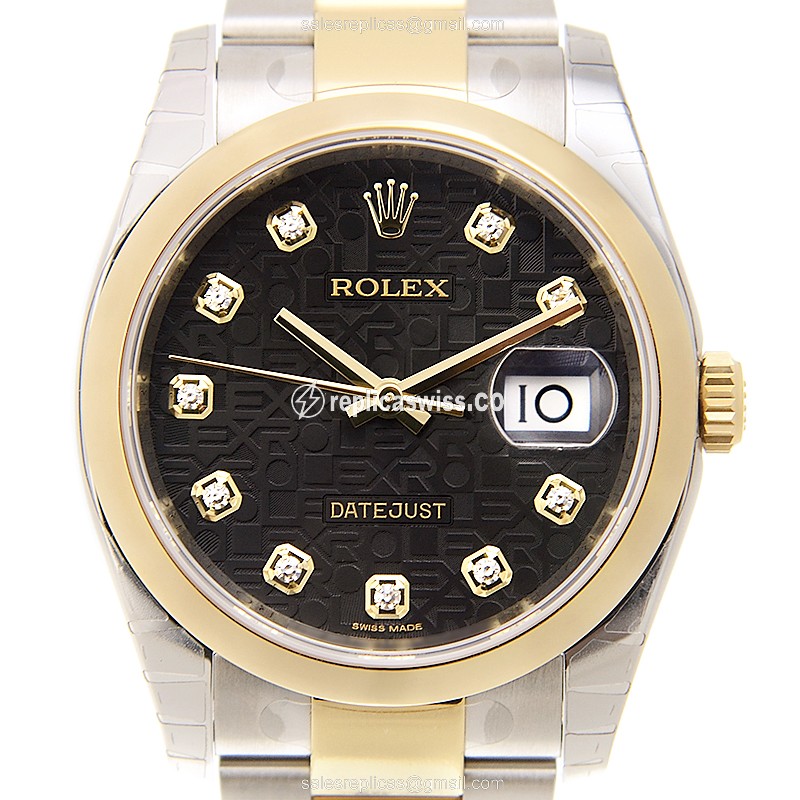 Rolex Datejust Replica - Automatic - 18kt Gold & Steel - Black Dial, Gold Clasp