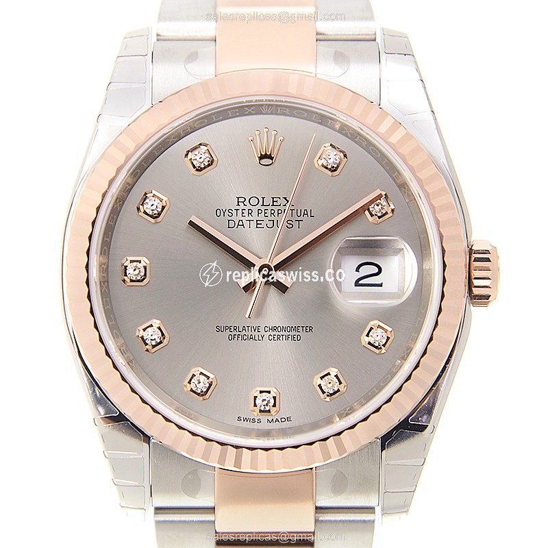 Rolex Lady Datejust Replica - 18kt Rose Gold & Steel Case - Automatic - Gray Dial
