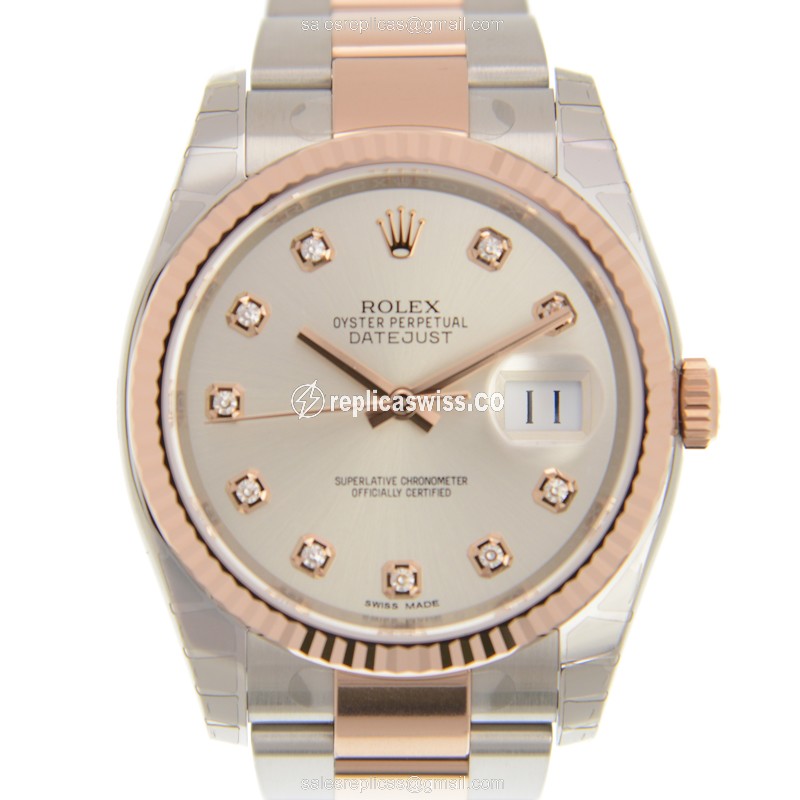 Rolex Lady Datejust Replica - Automatic - 18kt Rose Gold & Steel Case - Silver Dial