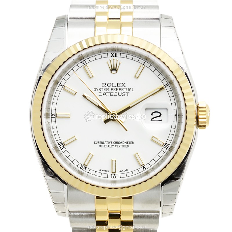 Rolex DATEJUST Replica - Automatic - White Dial - 18kt Gold & Steel Case - Gold Strap - Luxury Replica DATEJUST Watch