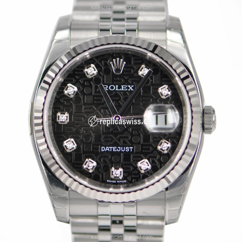 Rolex OYSTER PERPETUAL Replica - Automatic - White Gold & Steel - Black Dial, Silver Clasp - Luxury Replica OYSTER PERPETUAL Watch
