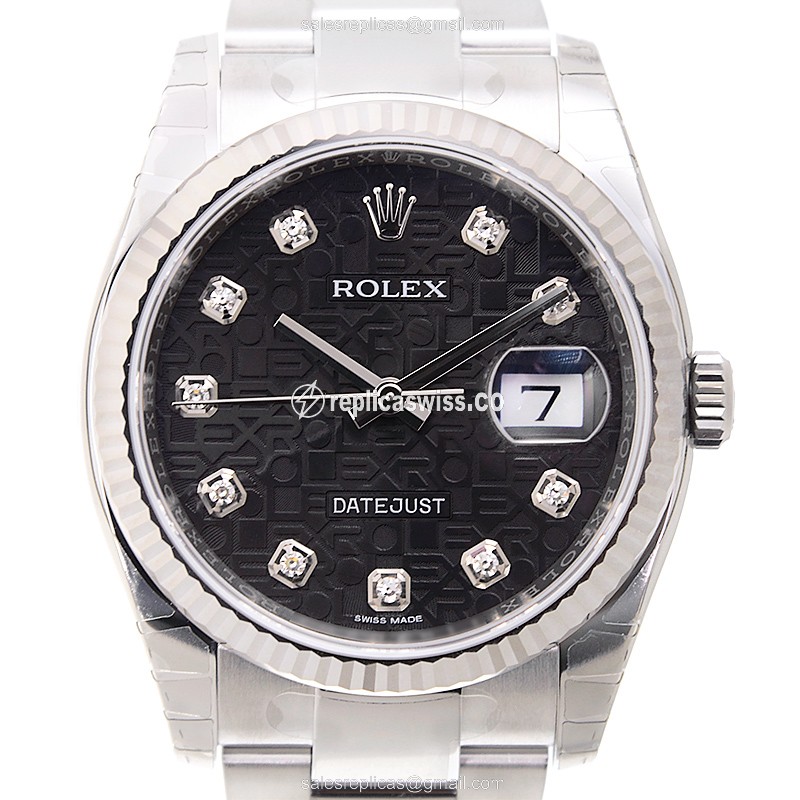 Rolex Datejust Replica - Automatic - White Gold - Black Dial - Steel Strap - Luxury Replica DATEJUST Watch
