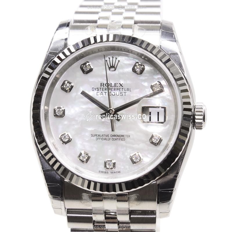 Rolex Datejust Replica - Automatic - 18kt White Gold - Steel Case - White Dial - Silver Steel Strap - Luxury Replica DATEJUST Watch