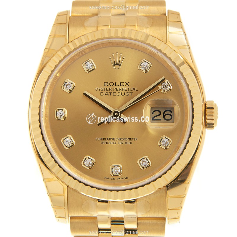 Rolex Datejust Replica - Automatic - 18kt Yellow Gold - Gold Dial - Gold Clasp