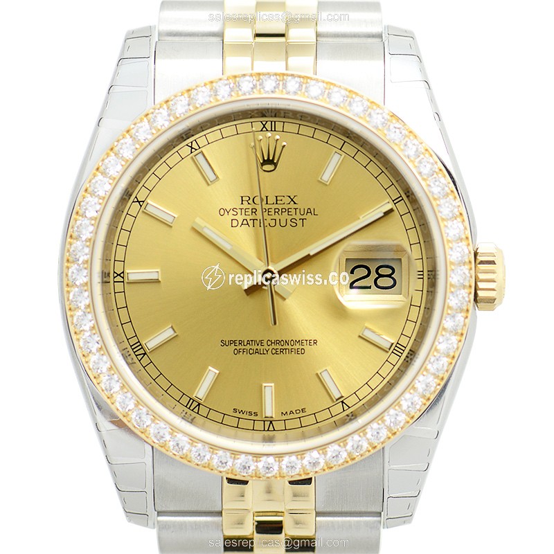 Rolex Datejust Replica - Automatic - 18kt Gold - Diamond Bezel - Silver Dial