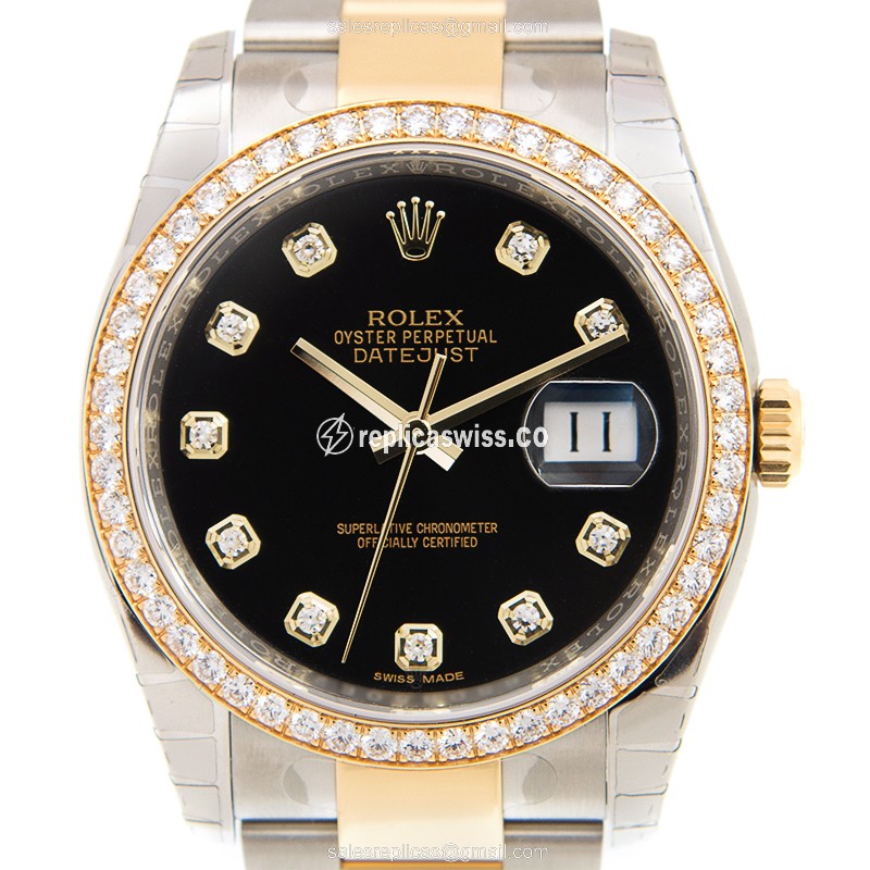 Rolex Datejust Replica - Automatic - 18kt Gold Case - Black Dial, Gold Strap