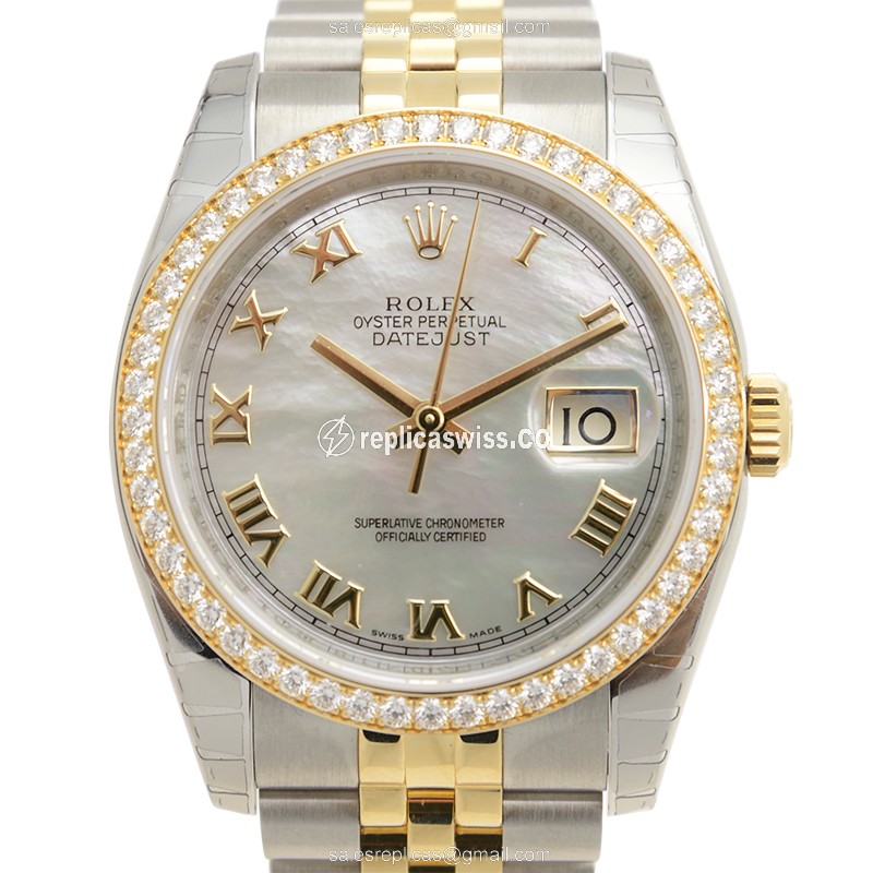 Rolex Datejust Replica - Automatic - 18kt Gold & Diamond - Silver - Gold Band