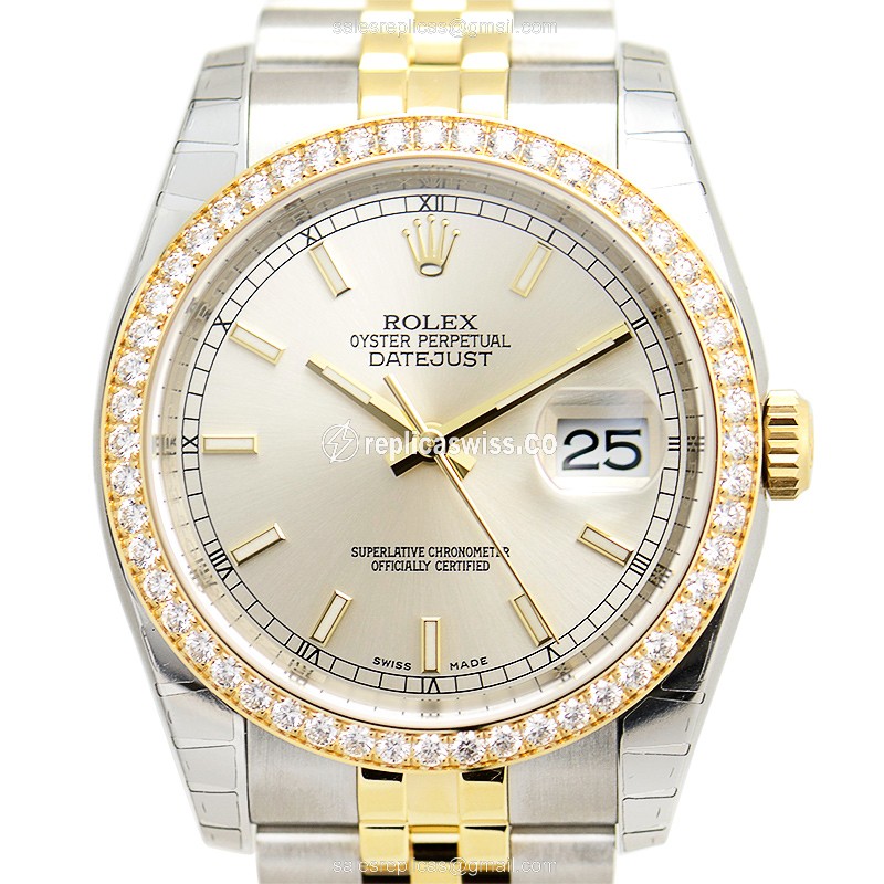 Rolex Datejust Replica - Automatic - 18kt Gold - Silver - Gold Clasp