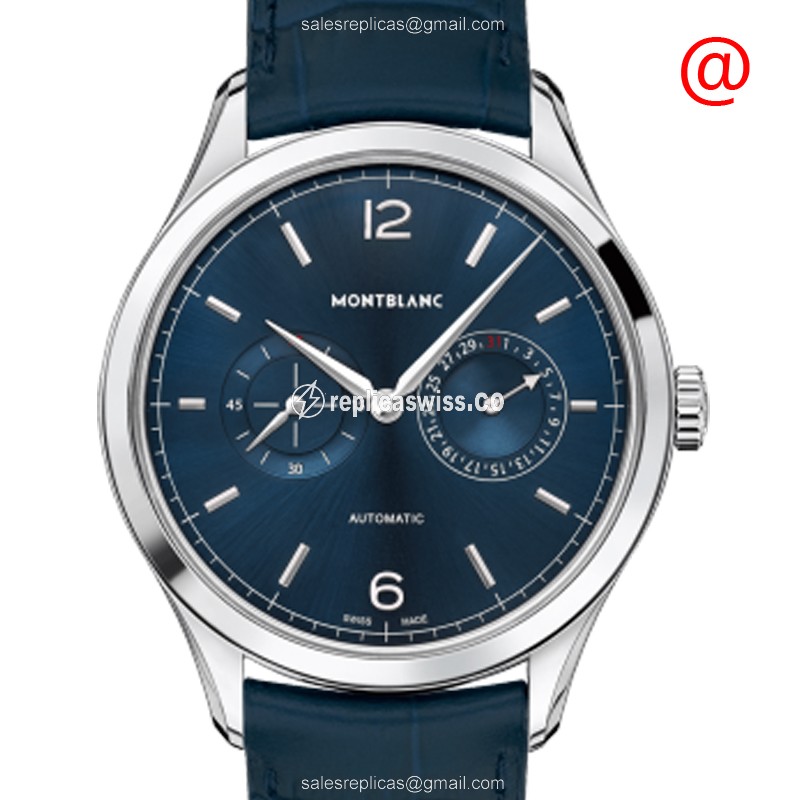 Mont Blanc Heritage Replica - Automatic - Blue Dial - Leather Blue Strap - Buckle Clasp - Luxury Replica HERITAGE Watch
