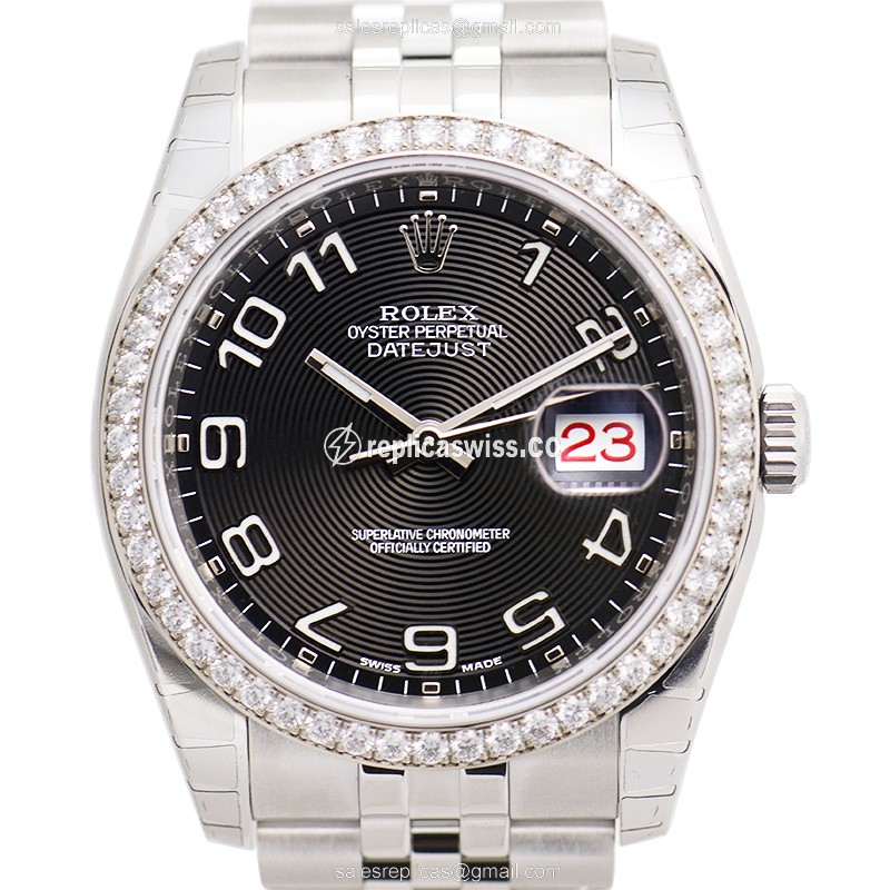 Rolex Datejust Replica - Automatic - Steel & Diamond - Black - Silver - Clasp