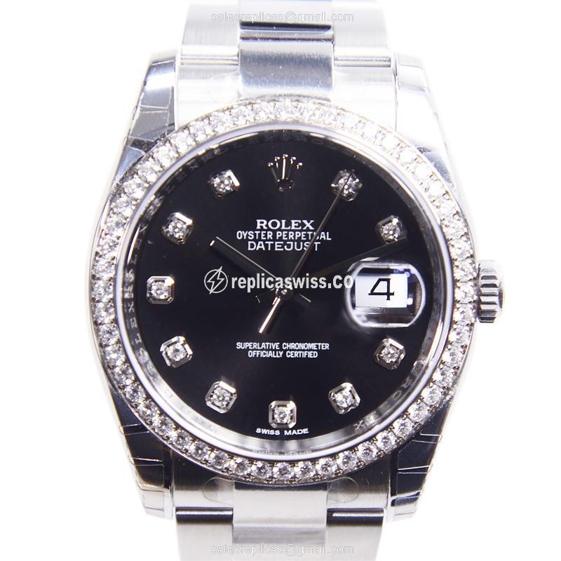 Rolex Datejust Replica - Automatic - White Gold & Steel - Black Dial