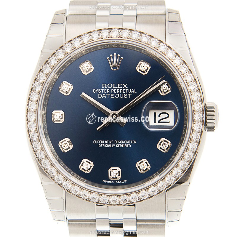 Rolex DATEJUST Replica - Automatic - 18kt White Gold - Blue Dial - Steel Strap