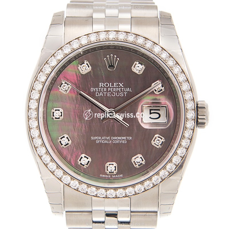 Rolex Datejust Replica - Automatic - 18kt White Gold - Diamond Bezel - Silver Dial