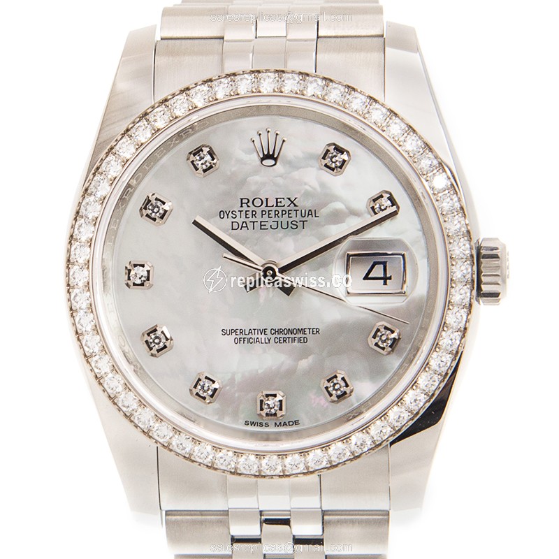 Rolex Datejust Replica - Automatic - 18kt White Gold - Diamond Accents - Silver Steel Bracelet