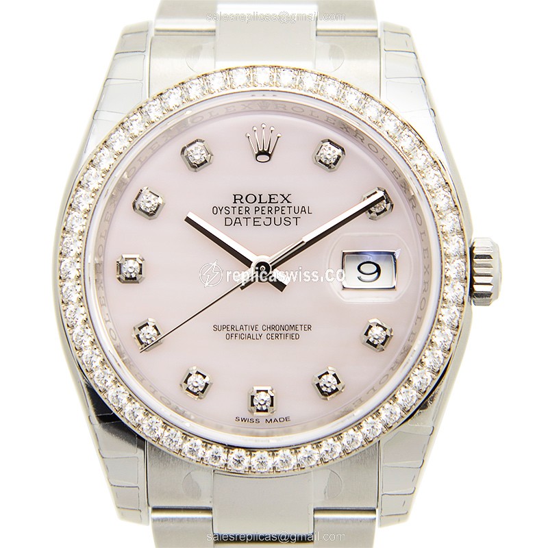 Rolex DATEJUST Replica - Automatic - 18kt White Gold Case - Pink Dial - Steel Clasp
