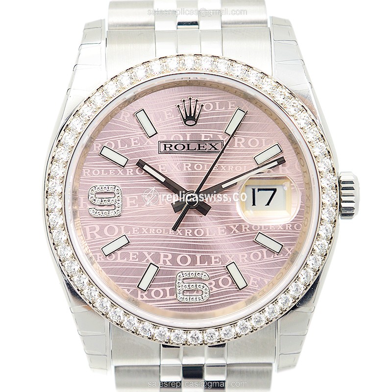 Rolex Lady Datejust Replica - Automatic 18kt White Gold - Pink Dial - Steel Case & Band