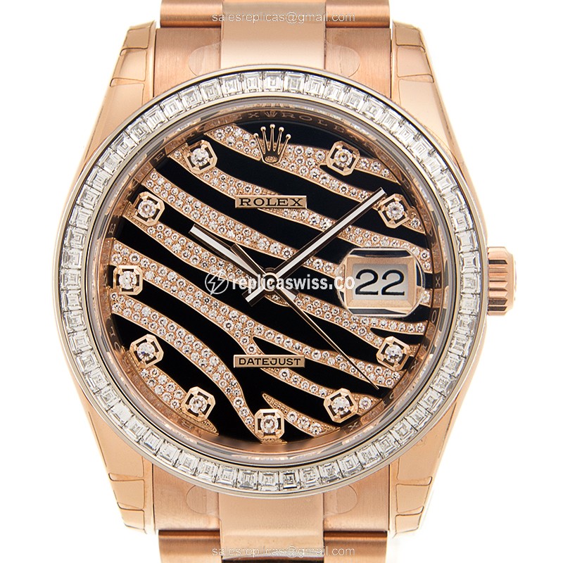 Rolex Datejust Replica - Automatic - Rose Gold - Diamonds - Black Dial