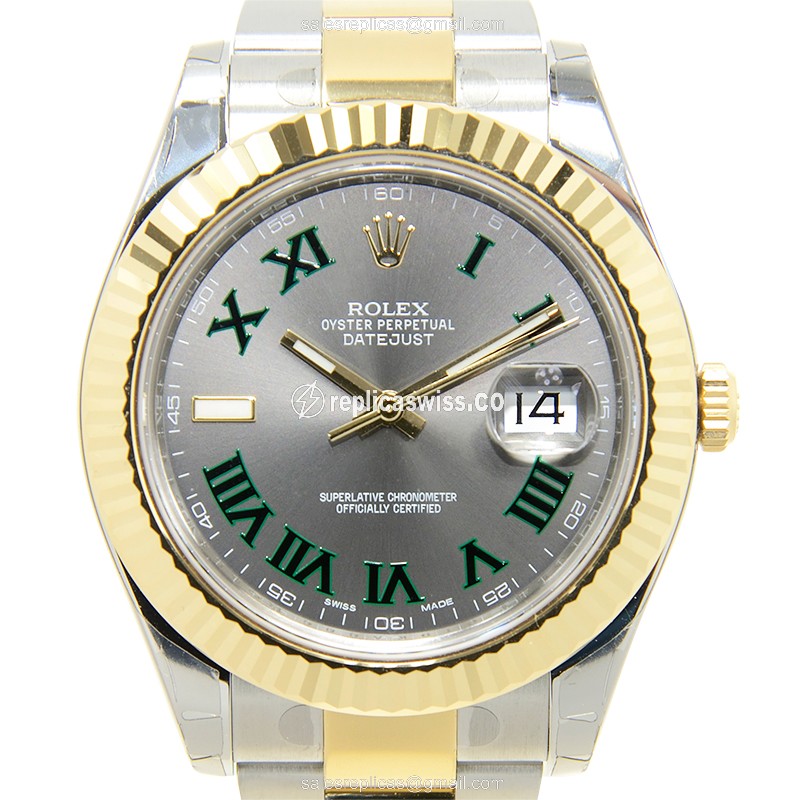 Rolex DATEJUST Replica - Automatic - 18kt Gold & Steel - Gray Dial - Silver Clasp - Luxury Replica DATEJUST Watch