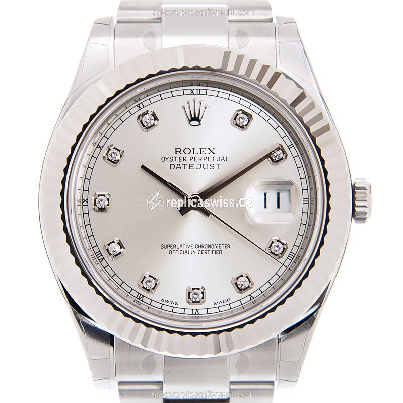 Rolex Datejust Replica - Automatic | 18kt White Gold | Steel Case, Silver Dial | Steel Clasp & Strap