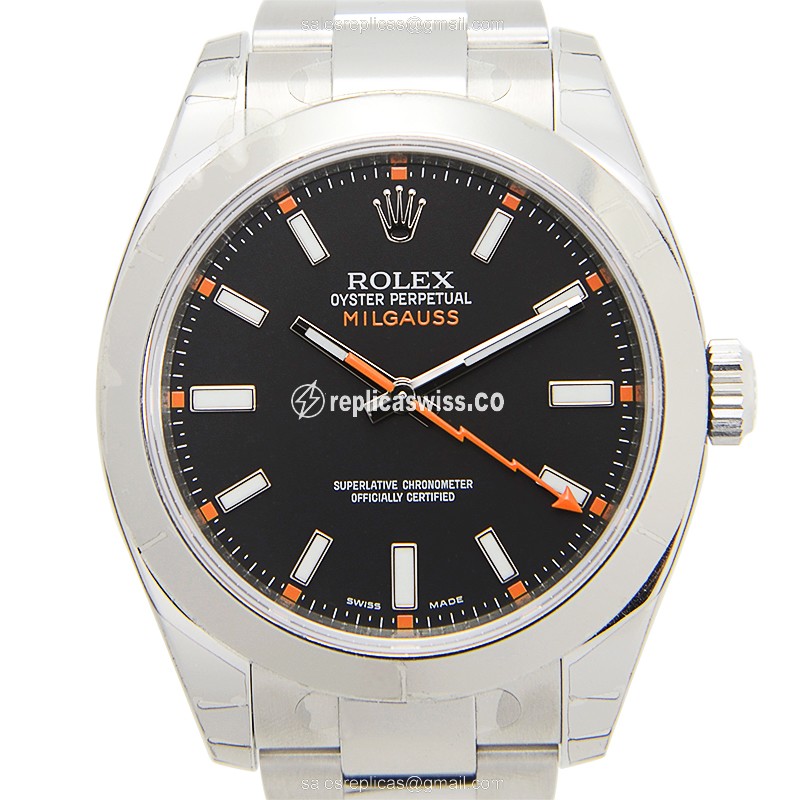 Rolex MILGAUSS Replica: Automatic - Black - Steel Case, Silver Clasp