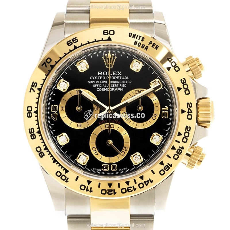 Rolex Daytona Replica - Automatic - 18kt Gold & Steel - Black Dial, Gold Clasp - Luxury Replica DAYTONA Watch