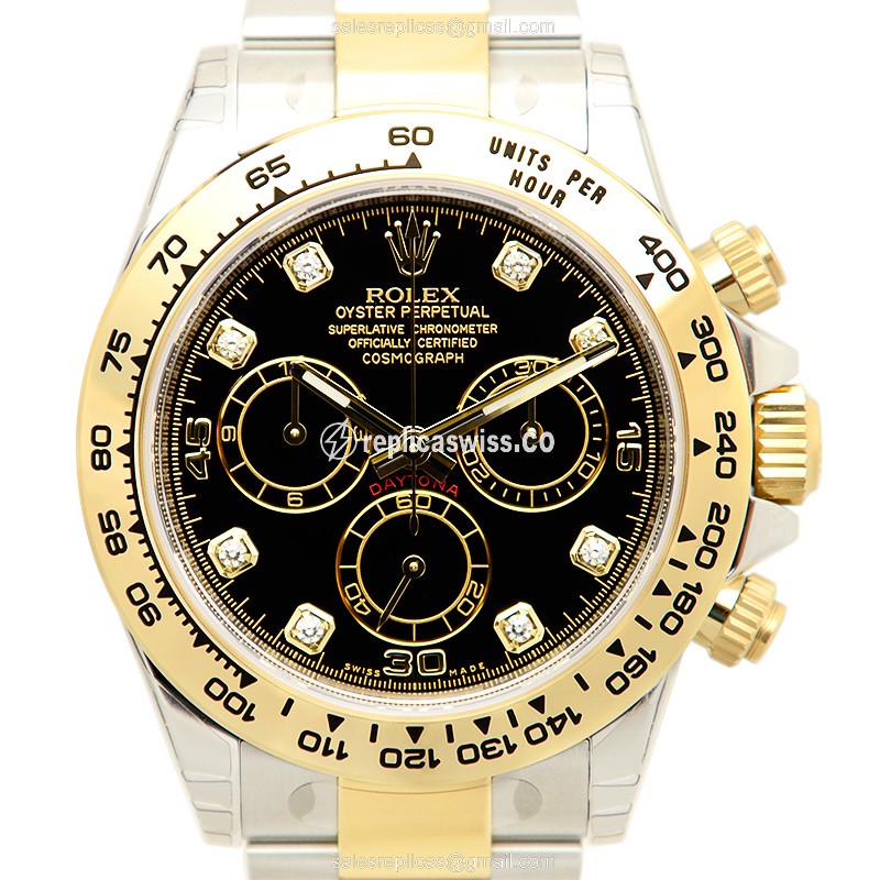 Rolex Daytona Replica - Automatic - 18kt Gold & Steel - Black Dial, Gold Clasp - Luxury Replica DAYTONA Watch