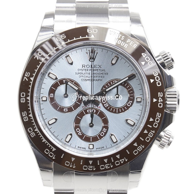 Rolex Daytona Replica - Automatic - Platinum Case, Blue Dial - Silver Strap