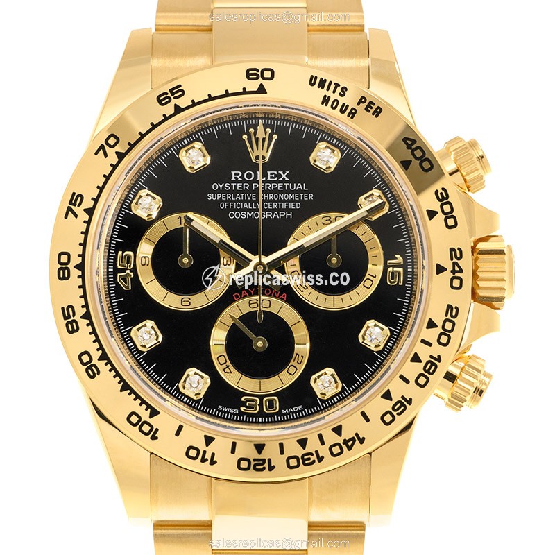 Rolex Daytona 116508-0016 Replica - Auto - 18kt Yellow Gold - Black Dial - Luxury Replica DAYTONA Watch