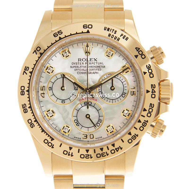 Rolex Daytona Replica - Automatic 18kt Gold - White Dial - Clasp - Transparent Gold Strap - Luxury Replica DAYTONA Watch