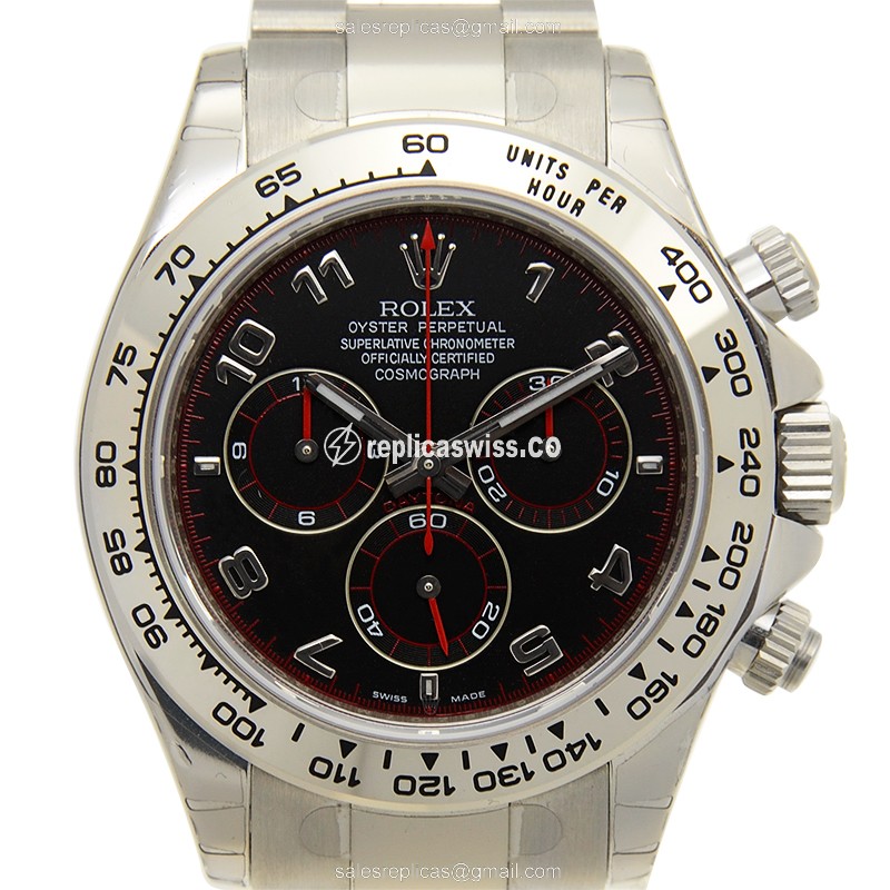 Rolex Daytona Replica - Automatic - 18kt Gold Case - Black Dial - Silver Clasp