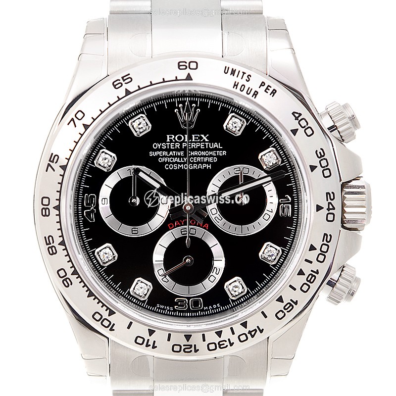 Rolex Daytona Replica - Automatic - 18kt Gold - Black Dial - Silver Strap - Luxury Replica DAYTONA Watch