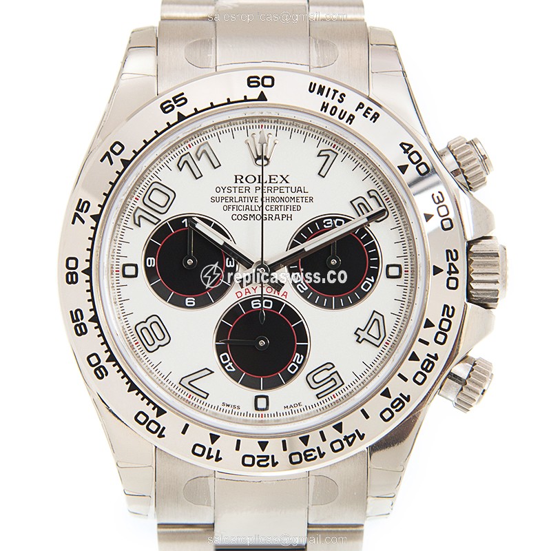 Rolex Daytona Replica: 18kt White Gold - Automatic, White Dial, Silver Clasp - Luxury Replica DAYTONA Watch