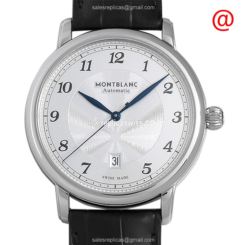 Mont Blanc STAR Legacy Replica - Automatic - Stainless Steel - Silver Dial - Black Leather Strap