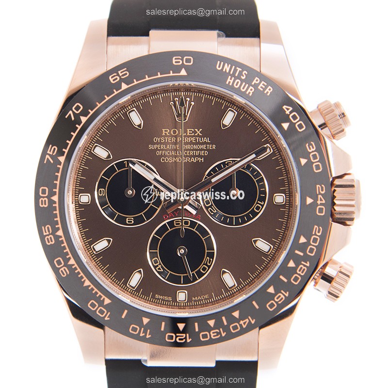 Rolex Daytona 116515LN-0041/40 Replica - Automatic 18kt Gold - Brown Dial - Black Rubber Strap